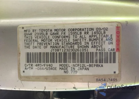 2003 Toyota Echo from USA, damaged, VIN JTDBT123230261051